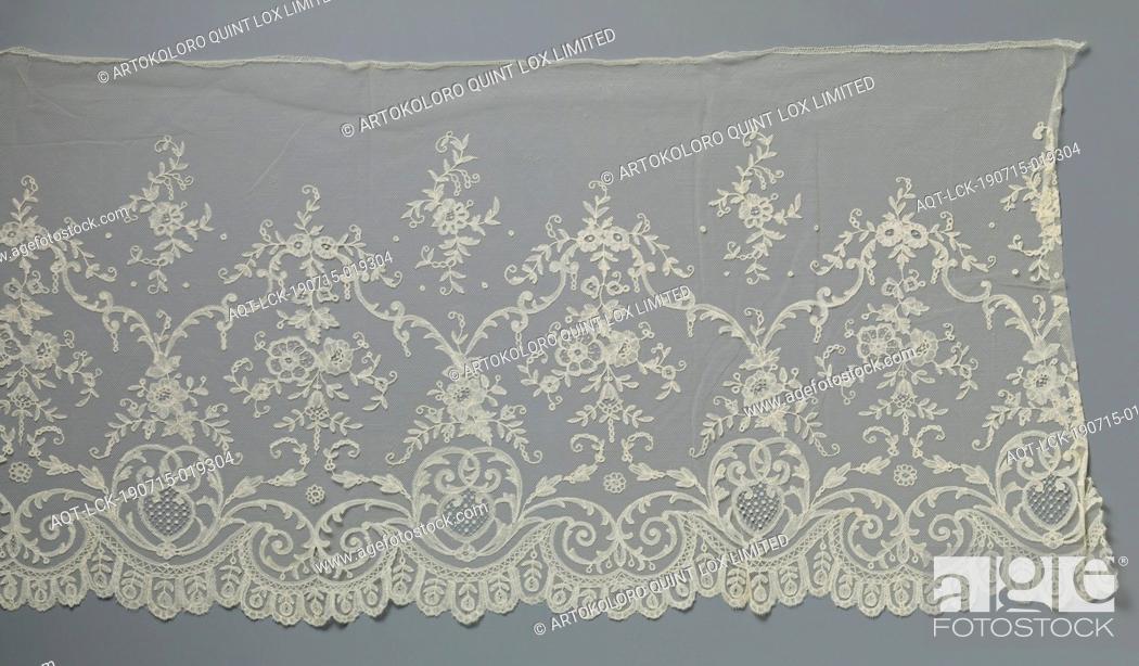 Stock Photo: Dressing gown from application side with swiveled gate arches, Dressing gown from natural-colored Brussels application side: bobbin lace appliqued on machine.
