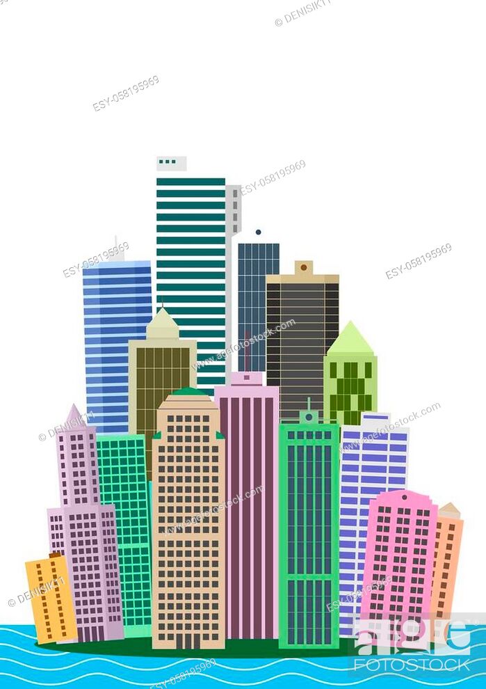 Cartoon picture of Manhattan island in new York city with various  skyscrapers and buildings, Stock Vector, Vector And Low Budget Royalty Free  Image. Pic. ESY-058195969 | agefotostock