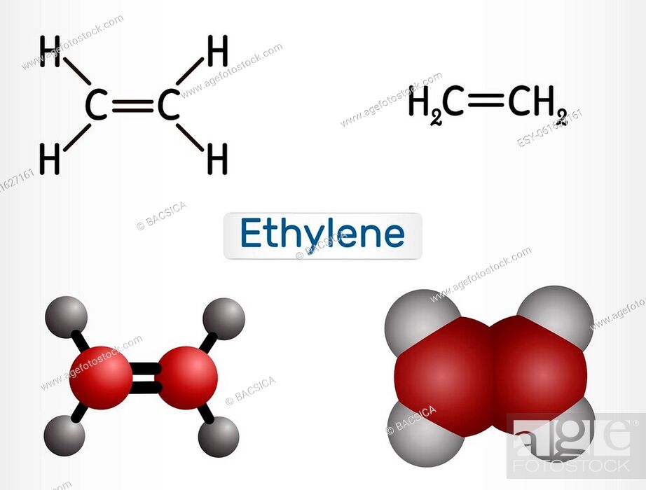 Ethylene, ethane, C2H4 molecule. It is organic compound, hydrocarbon ...
