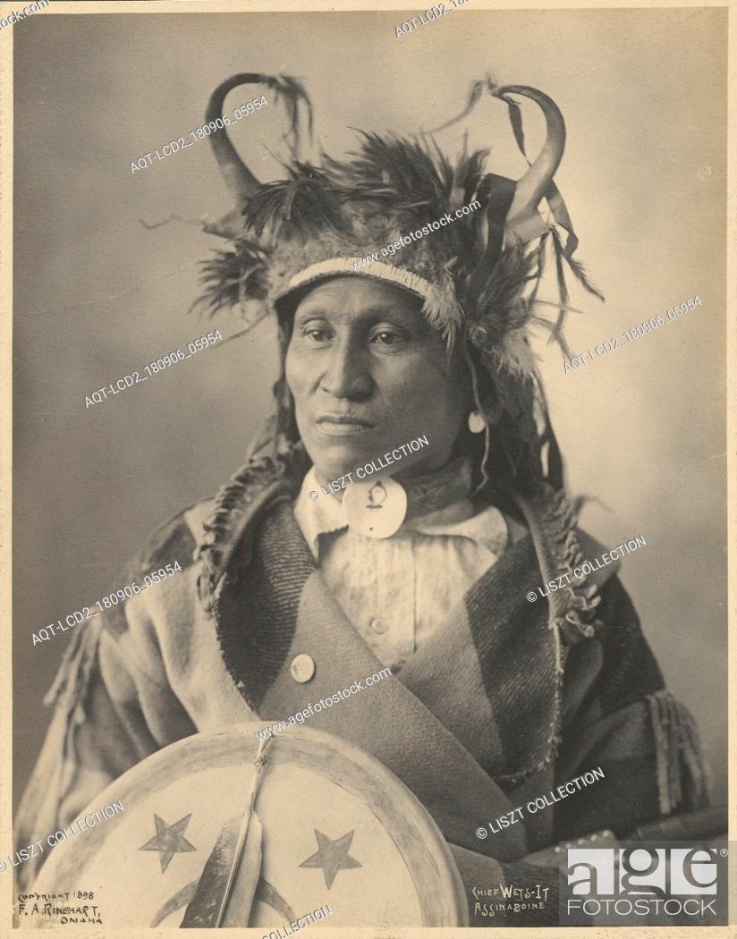 Stock Photo: Chief Wets-It, Assiniboines; Adolph F. Muhr (American, died 1913), Frank A. Rinehart (American, 1861 - 1928); 1898; Platinum print; 23.7 x 18.