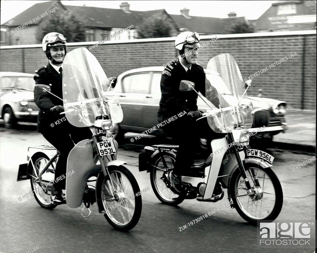 Stock Photo: Sep. 18, 1973 - Mopeds for traffic wardens.: Traffic Wardens in North London are to ride mopeds to give them greater mobility in their enforcement and enquiry.