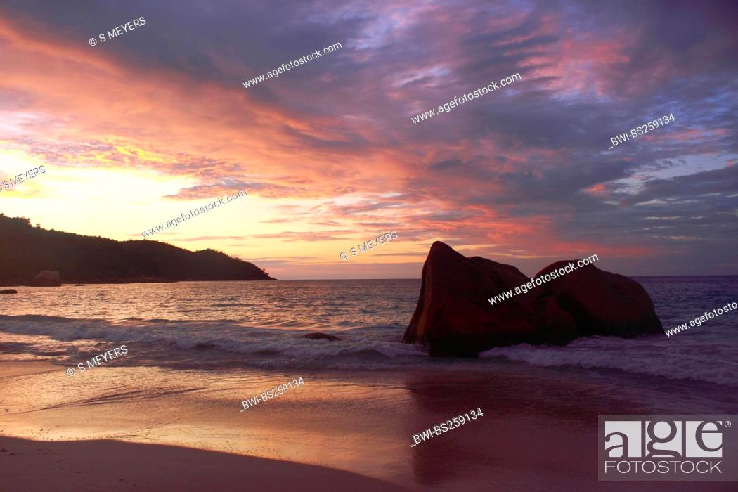 Stock Photo: sunset at Anse Lazio, Seychelles, Praslin.
