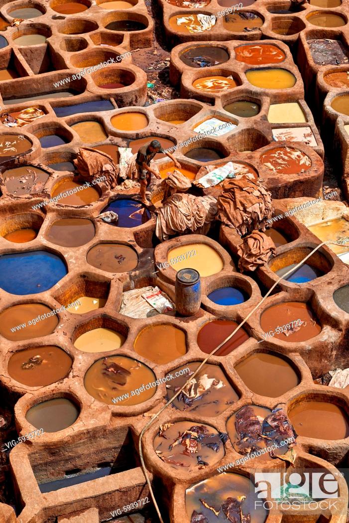 Stock Photo: MOROCCO, FEZ, 23.05.2016, refurbished Chouwara traditional leather tannery in Old Fez, Morocco, Africa - Fez, Morocco, 23/05/2016.