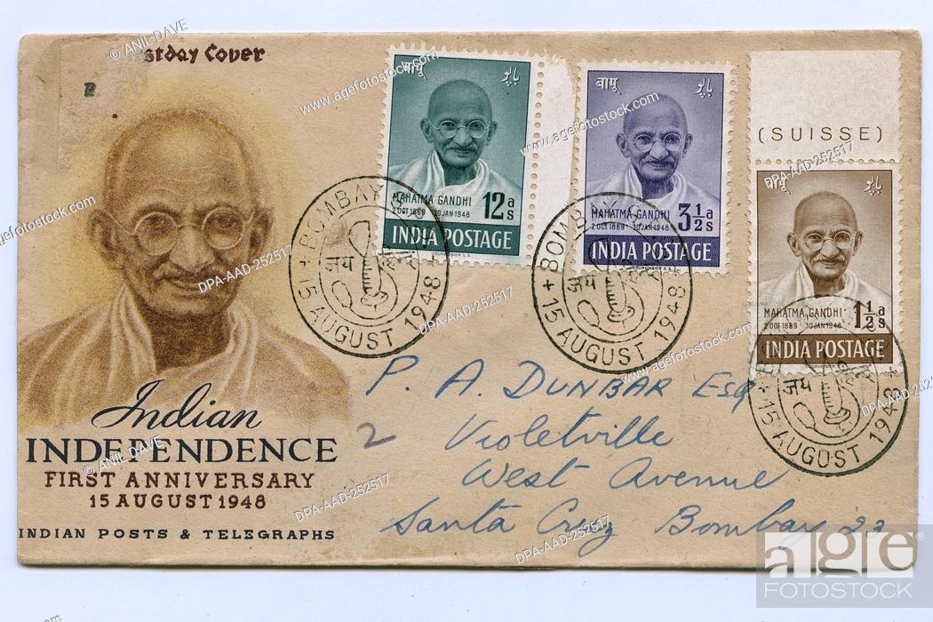 Stock Photo: First day covers of mahatma gandhi, postage stamps india, asia.