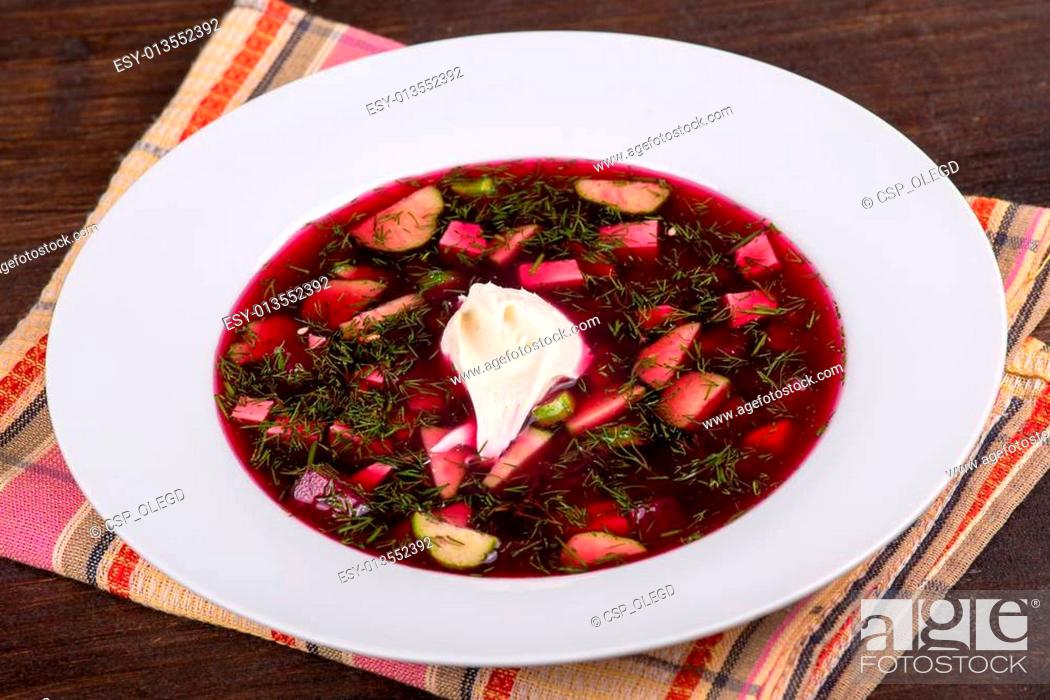 Stock Photo: Cold beetroot soup.