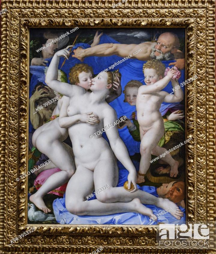 Stock Photo: Bronzino, An allegory with Venus and Cupid, 1545, oil on canvas,.