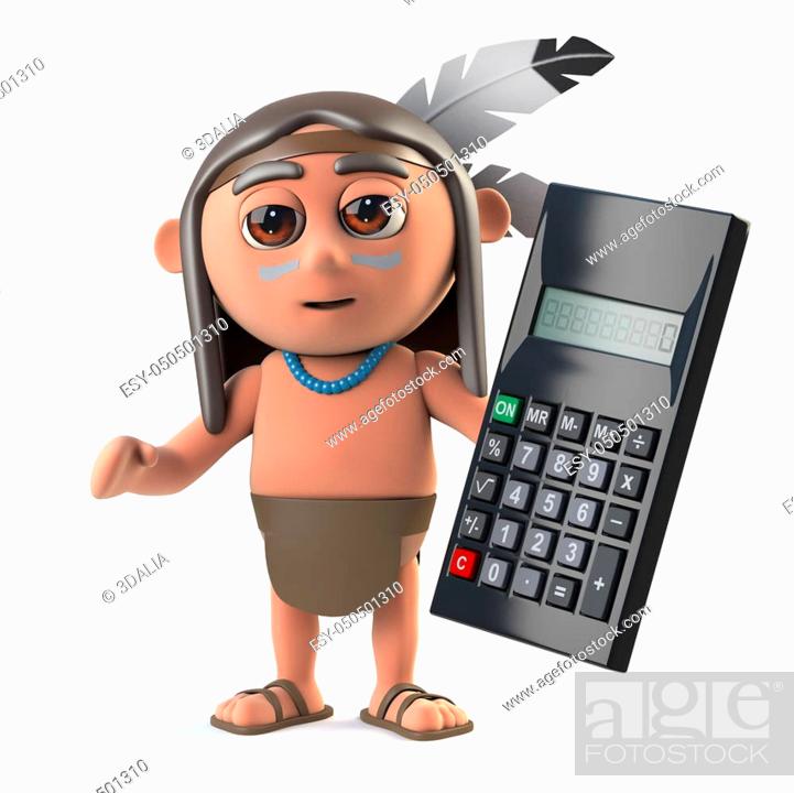 3d render of a funny cartoon Native American Indian boy holding a  calculator, Stock Photo, Picture And Low Budget Royalty Free Image. Pic.  ESY-050501310 | agefotostock