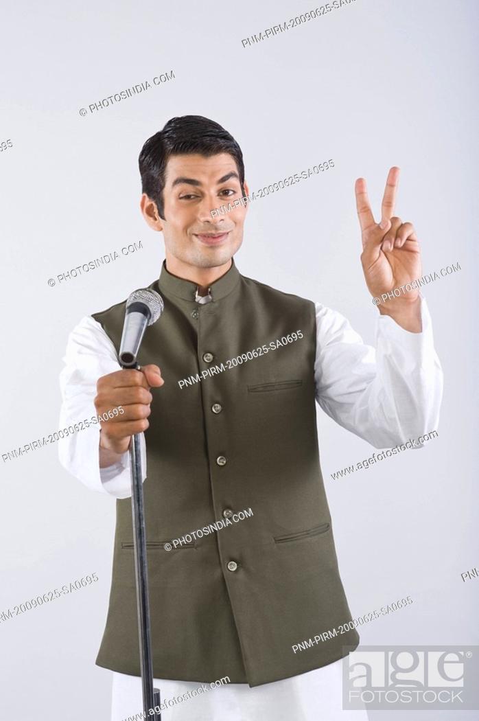 Stock Photo: Portrait of an actor portraying a politician giving speech.