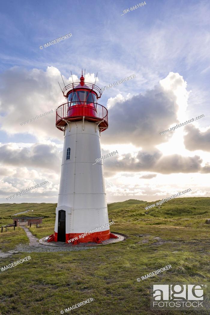 Stock Photo: Lighthouse List-West, Elbow, Sylt, North Frisian Island, North Sea, North Friesland, Schleswig-Holstein, Germany, Europe.