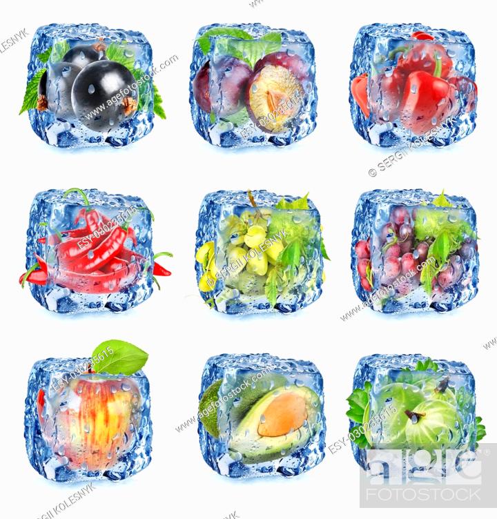 Stock Photo: Set of fruits and vegetables isolated on white background.