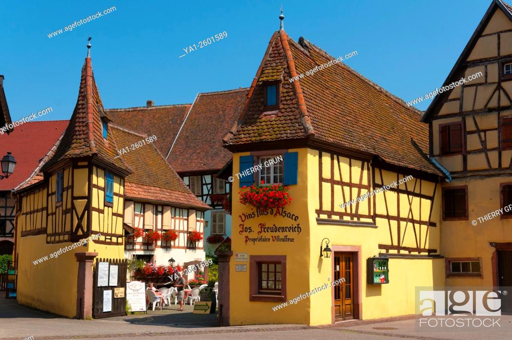 Stock Photo: France, Haut Rhin (68), Eguisheim village (elected most beautiful french village), old domaniale court Unterlinden, winery.