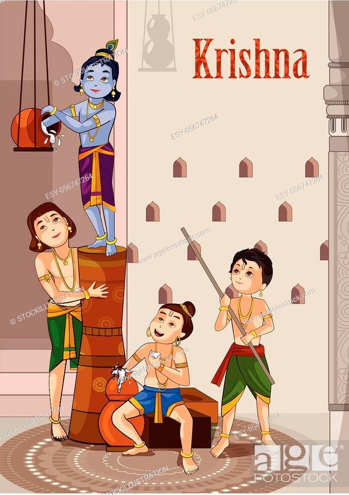 Kanha stealing makhan (cream) with Sudama and Balrama on Krishna  Janmashtami background in vector, Stock Vector, Vector And Low Budget  Royalty Free Image. Pic. ESY-056747264 | agefotostock
