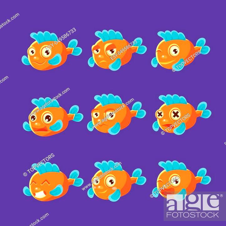 Cute Orange Aquarium Fish Cartoon Character Set Of Different Facial  Expressions And Emotions, Stock Vector, Vector And Low Budget Royalty Free  Image. Pic. ESY-049586733 | agefotostock
