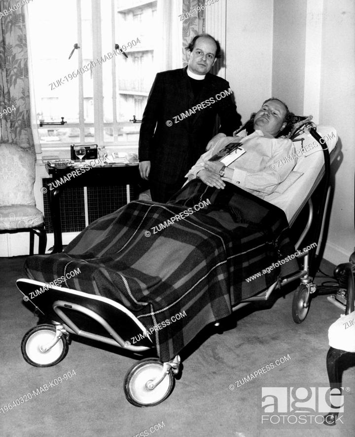 Stock Photo: Mar 20, 1964; London, UK; Author PAUL BATES, 30, polio victim held a reception at the Dorchester Hotel, from his bed, which he has not left since 1954.