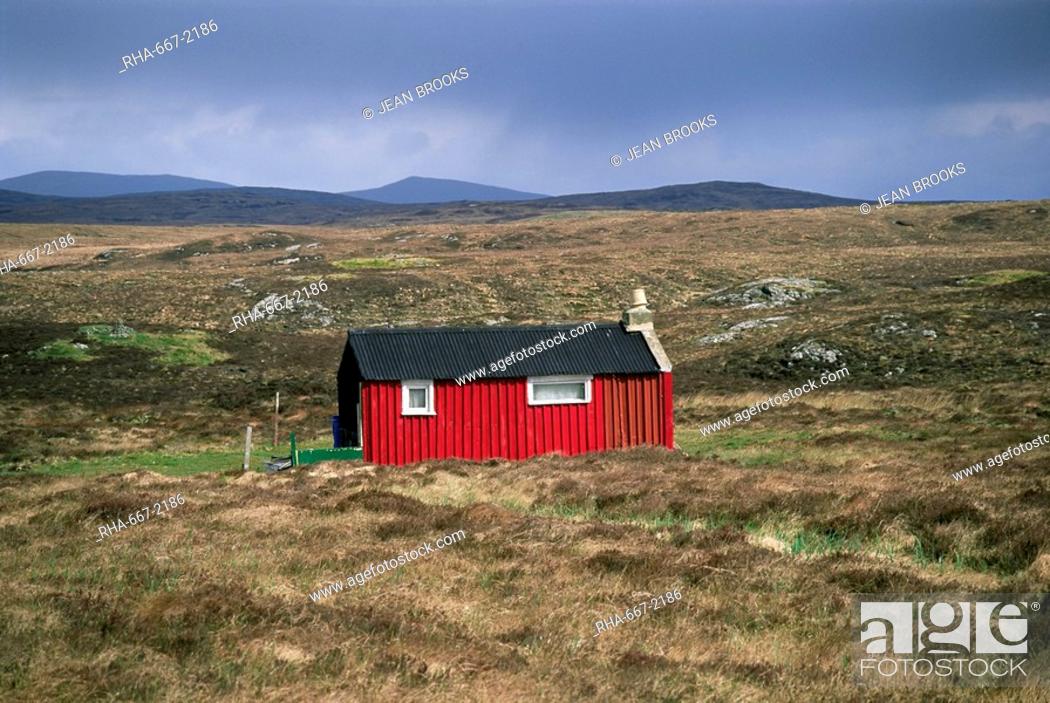 Stock Photo: Red hut shieling, Achmore, Isle of Lewis, Outer Hebrides, Western Isles, Scotland, United Kingdom, Europe.