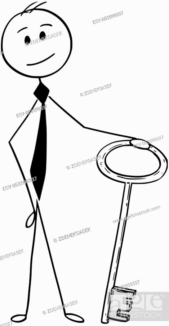 Cartoon stick man drawing conceptual illustration of businessman holding  large key, Stock Vector, Vector And Low Budget Royalty Free Image. Pic.  ESY-053599337 | agefotostock