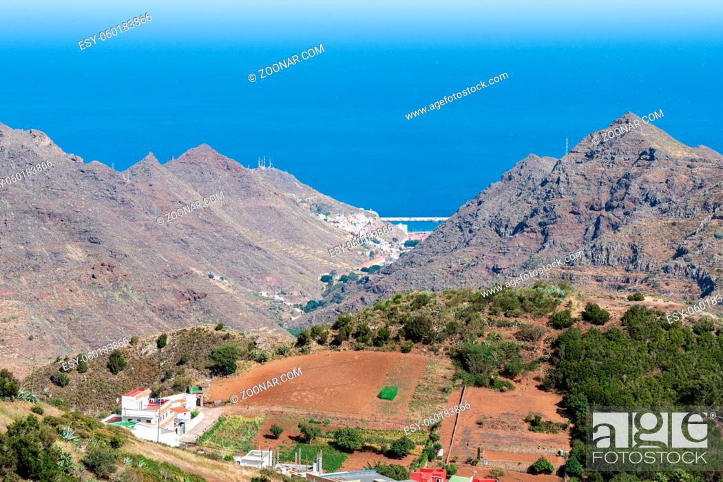 Stock Photo: View of the nature landscape of valley and mountains from the observation deck - Mirador De Jardina. Tenerife. Canary Islands. Spain.