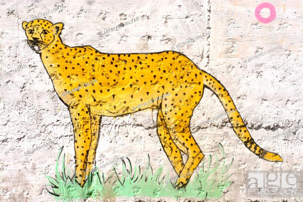 Leopard ; Cheetah Acinonyx Jubatus wild animal painted on wall of Rajiv  Gandhi Zoological park ;..., Stock Photo, Picture And Rights Managed Image.  Pic. DPA-NMK-156774 | agefotostock