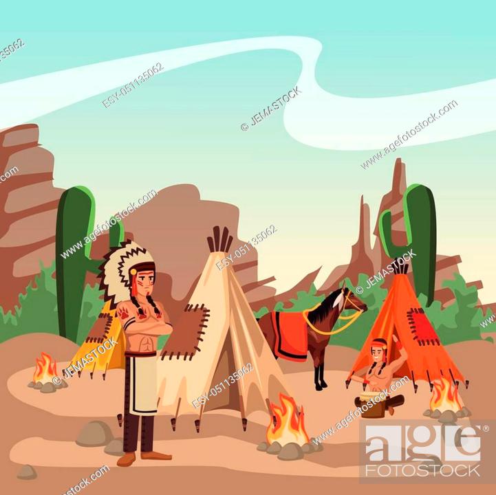 American indian warriors at village cartoon vector illustration graphic  design, Stock Vector, Vector And Low Budget Royalty Free Image. Pic.  ESY-051135062 | agefotostock