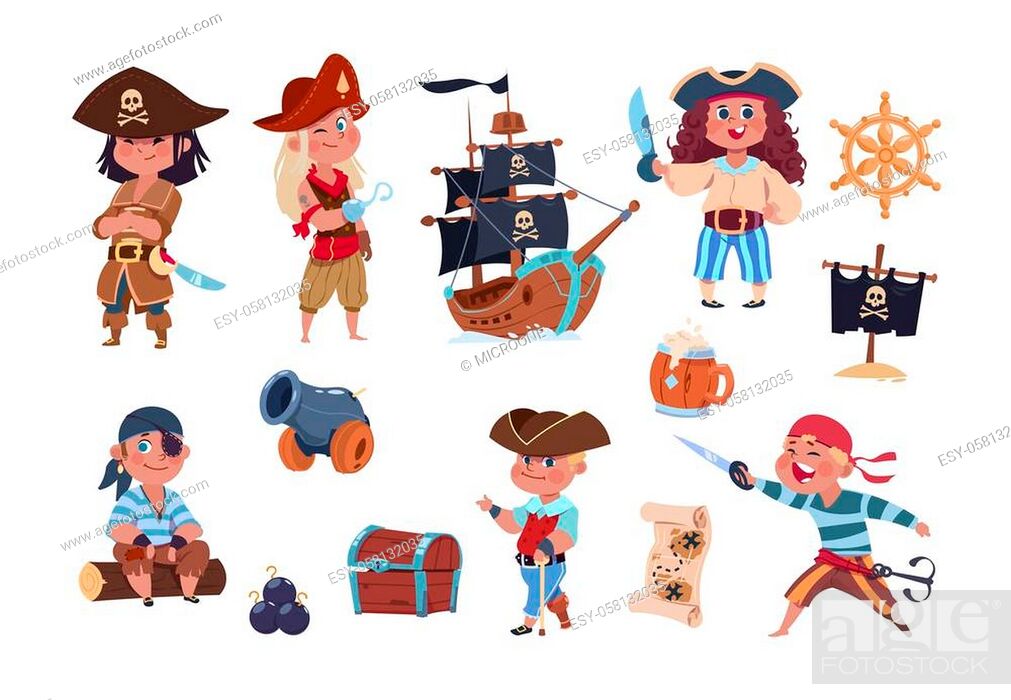 Cartoon pirates. Funny pirate captain and sailor characters, ship treasure  map vector collection, Stock Vector, Vector And Low Budget Royalty Free  Image. Pic. ESY-058132035 | agefotostock