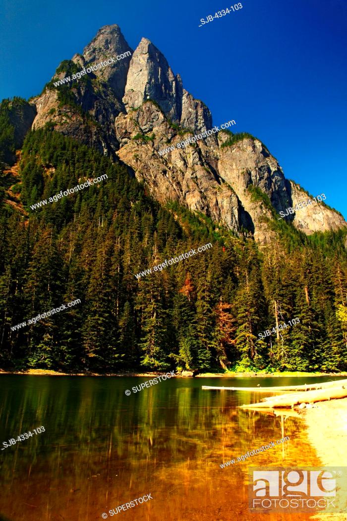 Stock Photo: Barclay Lake and Baring Mountain, Mount Baker-Snoqualmie National Forest, in Snohomish County, near the town of Skykomish, Washington.