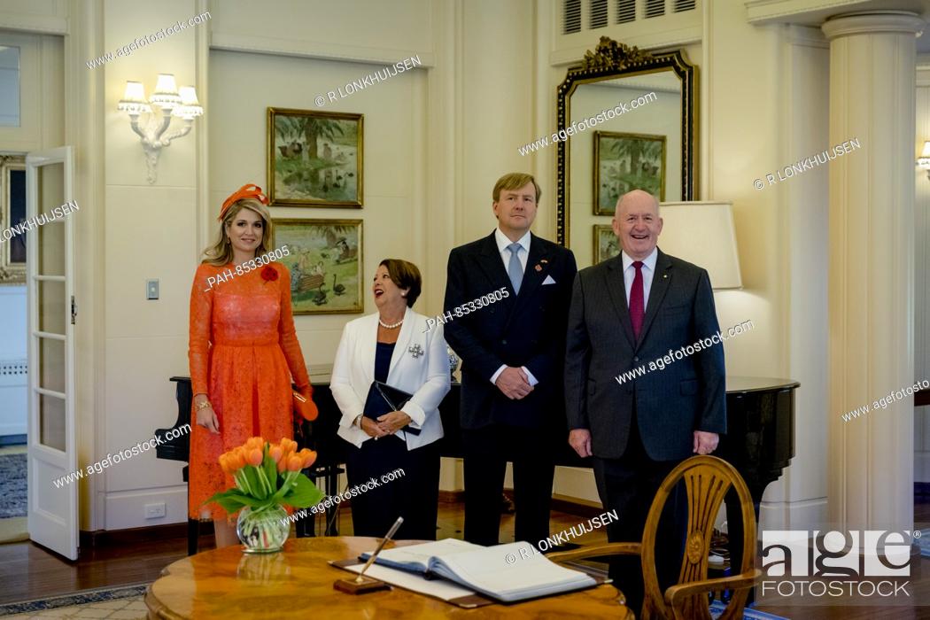 Stock Photo: Canberra, 02-11-2016 King Willem-Alexander, Queen Máxima and Governor-generaal Cosgrove and Lady Cosgrove meeting with Governor-generaal Cosgrove 3rd day of the.