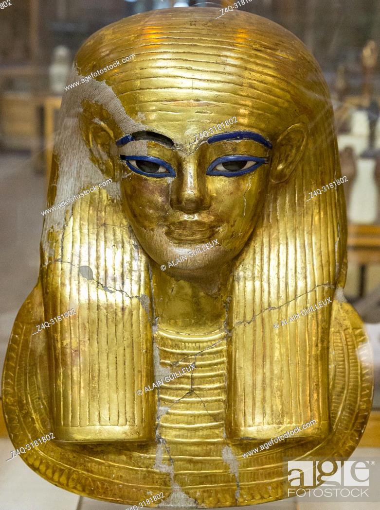 Stock Photo: Egypt, Cairo, Egyptian Museum, from the tomb of Yuya and Thuya in Luxor : Gilded mask of Yuya, made of cloth and plaster.