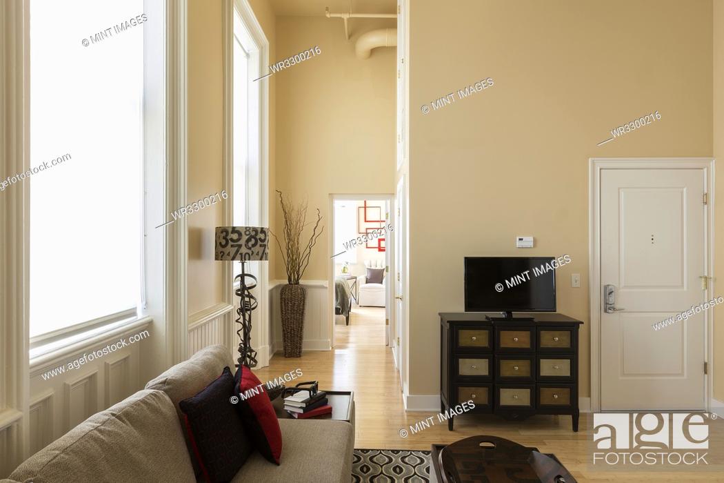 Stock Photo: Modern living room and corridor.