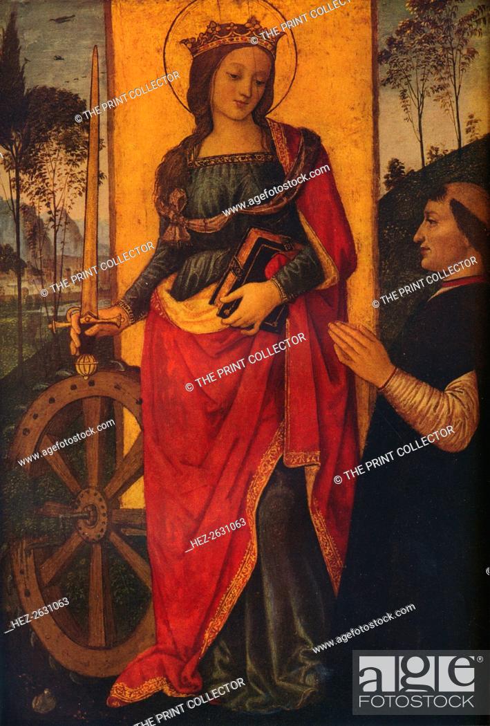 Stock Photo: 'Saint Catherine of Alexandria with a Donor', c1480. Artist: Bernardino Pinturicchio.