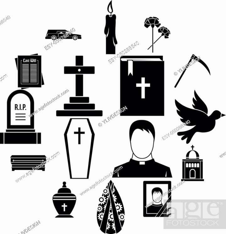 Stock Vector: Funeral icons set. Simple illustration of 16 funeral vector icons for web.