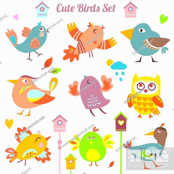 Set of 9 cute birds in vector. Cartoon collection. Funny little bird  family, Stock Photo, Picture And Low Budget Royalty Free Image. Pic.  ESY-033234777 | agefotostock