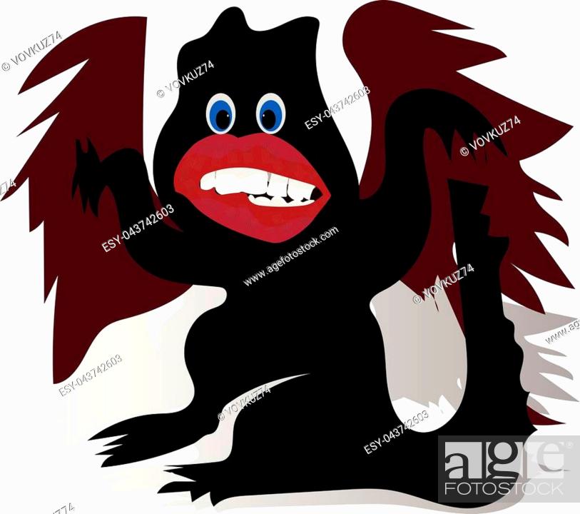 Cartoon funny black dragon, with big lips and red wings, character on white  background, vector, Stock Vector, Vector And Low Budget Royalty Free Image.  Pic. ESY-043742603 | agefotostock