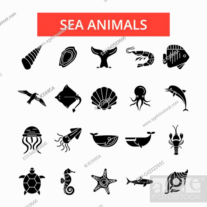 Sea animals illustration, thin line icons, linear flat signs, outline  pictograms, vector symbols set, Stock Vector, Vector And Low Budget Royalty  Free Image. Pic. ESY-042923660 | agefotostock