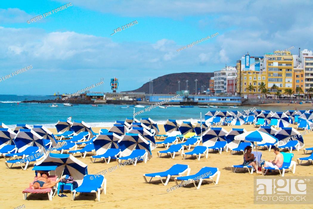 Stock Photo: Playa de las Canteras beach, Las Palmas de Gran Canaria the Canary Islands Spain Europe.
