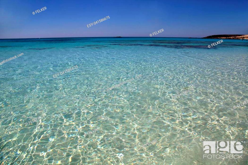 Stock Photo: Elafonisi beach with pink sand and light surf of Mediterranean sea on sunny summer day, Crete, Greece.