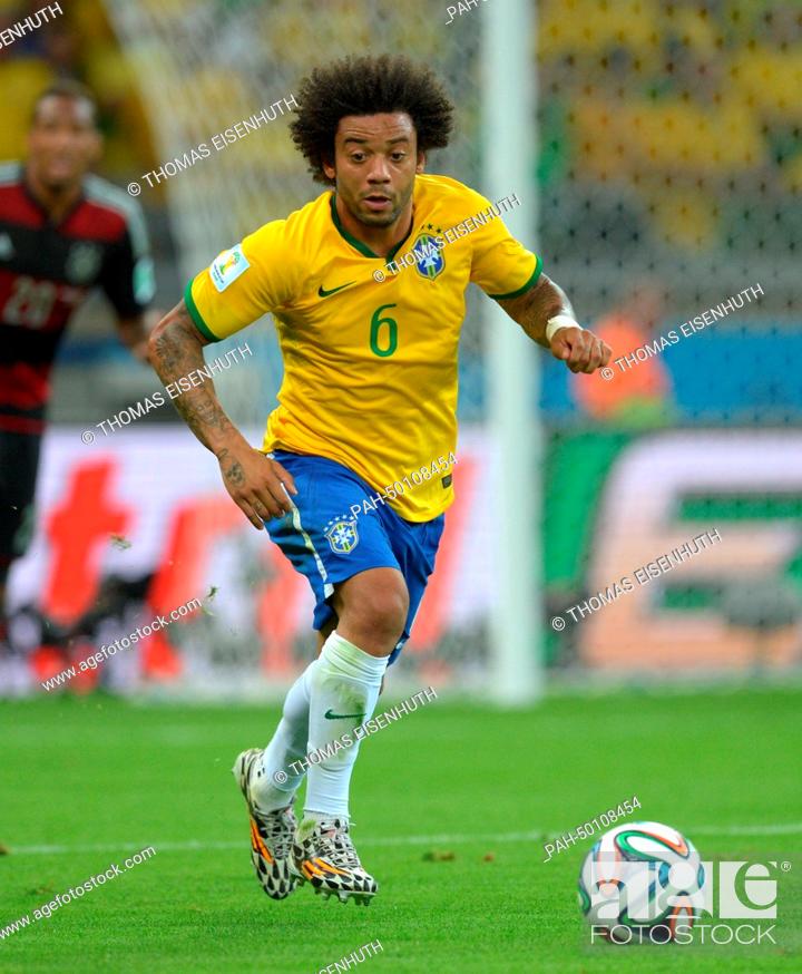 Brazil's Marcelo controls the ball during the FIFA World Cup 2014  semi-final soccer match between..., Stock Photo, Picture And Rights Managed  Image. Pic. PAH-50108454 | agefotostock
