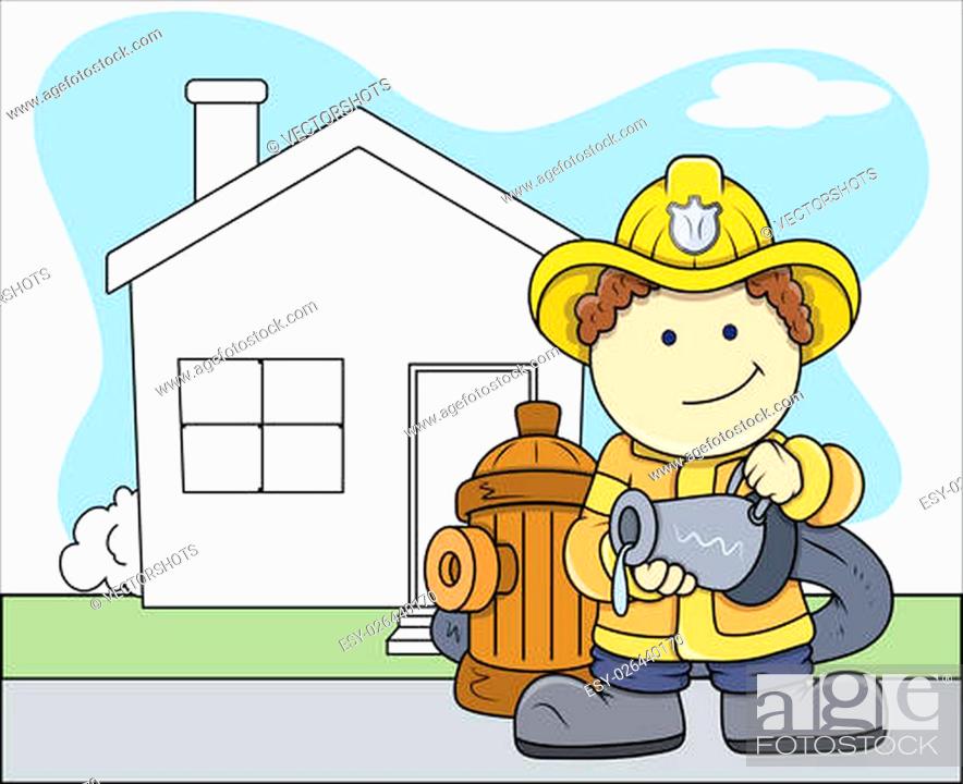 Drawing Art of Young Cartoon Firefighter Holding Hydrant Water Pipe Vector  Illustration, Stock Vector, Vector And Low Budget Royalty Free Image. Pic.  ESY-026440170 | agefotostock