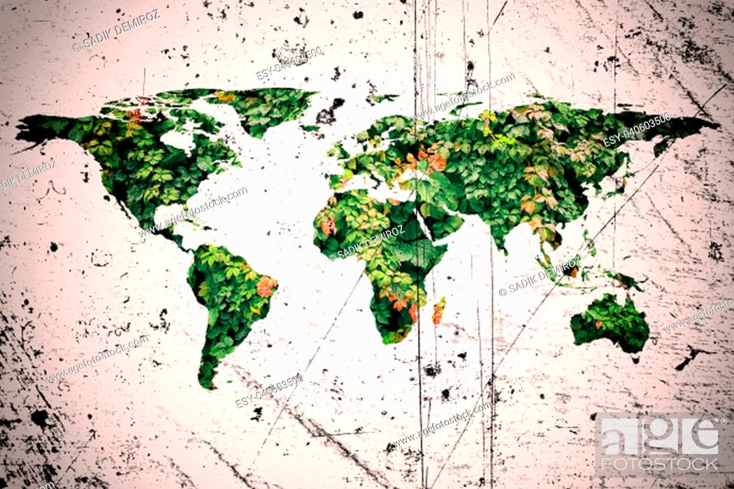 Imagen: conceptual image of flat world map and leaves. NASA flat world map image used to furnish this image.