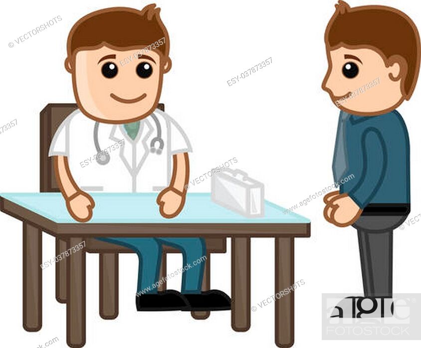 Stock Vector: Drawing Art of Cartoon Doctor with Patient Medical Characters Vector Illustration.