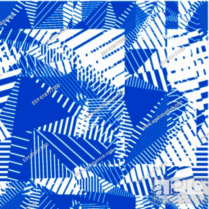 Stock Vector: Blue geometric tiles seamless pattern, single color vector mosai.