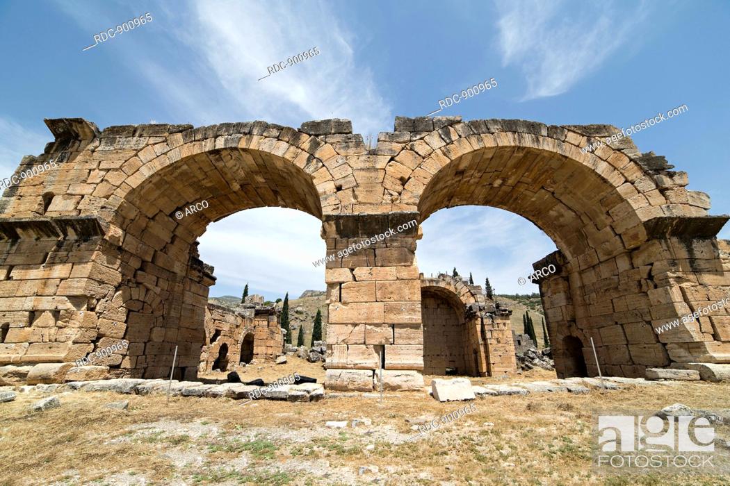 Stock Photo: The Basilica Baths in Hierapolis, Denizli, Turkey. Hierapolis was an ancient Greco-Roman city in Phrygia.