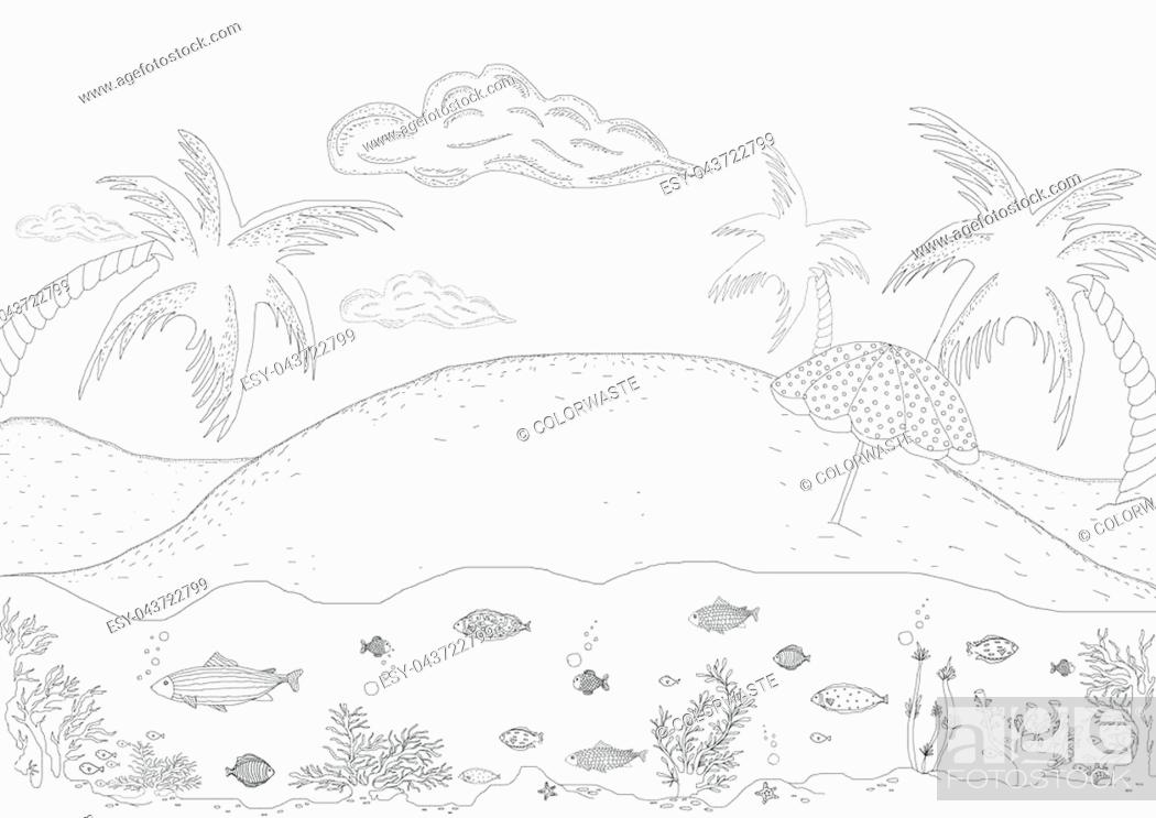Tropical beach landscape at daytime scene illustration. | CanStock