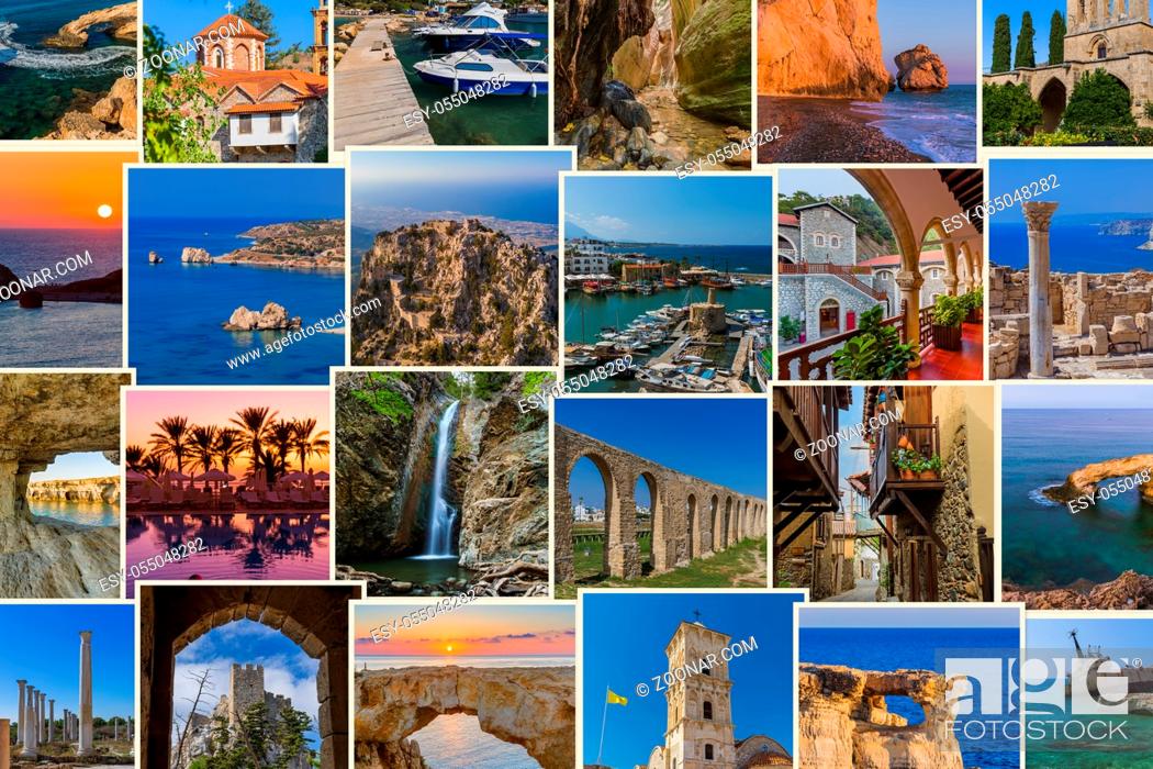 Stock Photo: Collage of Cyprus images (my photos) - nature and architecture background.