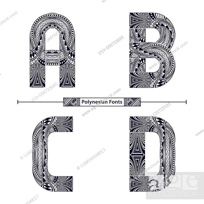 Vector graphic alphabet in a set A, B, C, D, with Polynesian Tattoo ethnic  tribal font style, Stock Vector, Vector And Low Budget Royalty Free Image.  Pic. ESY-058723685 | agefotostock