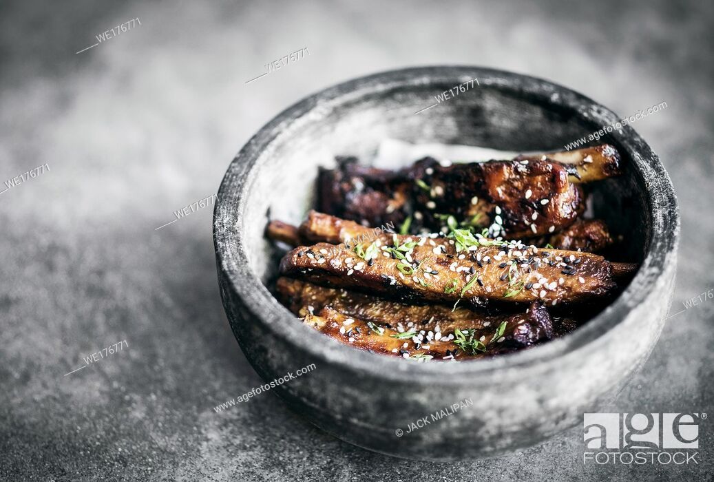 Stock Photo: modern gourmet asian style barbeque spicy pork ribs with sweet soy sauce.