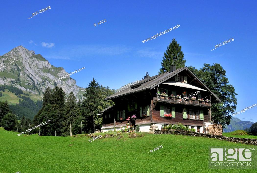 Stock Photo: Farm, farm house, Nunalphorn, Engelberg, Obwalden, Switzerland / Nünalphorn.