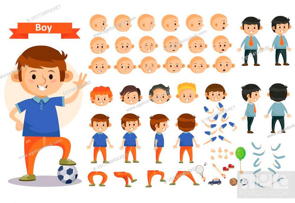 Boy kid playing football and toys vector cartoon child character  constructor isolated icons body..., Stock Vector, Vector And Low Budget  Royalty Free Image. Pic. ESY-041953182 | agefotostock