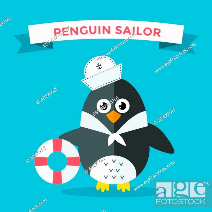 Cartoon penguin character vector illustration. Cartoon funny penguin sailor  or captian, Stock Vector, Vector And Low Budget Royalty Free Image. Pic.  ESY-032495166 | agefotostock