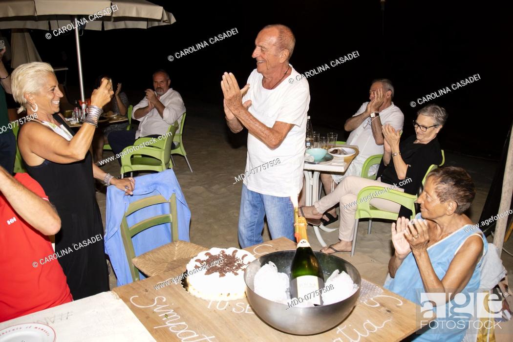 Stock Photo: Italian musician and composer Raoul Casadei, king of the Liscio, celebrates his 83 years during a beach party organized at Lido La CasaDei Romagnoli.