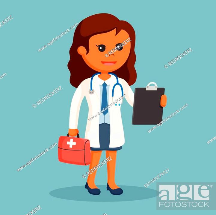 Stock Vector: African woman doctor with her equipment.